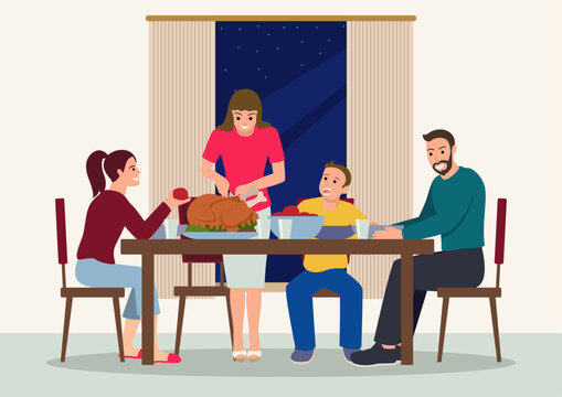Happy family gathers for a dinner, radiating love and gratitude. Ideal for Thanksgiving-themed content, family promotions, and holiday materials, captures the essence of togetherness and celebration