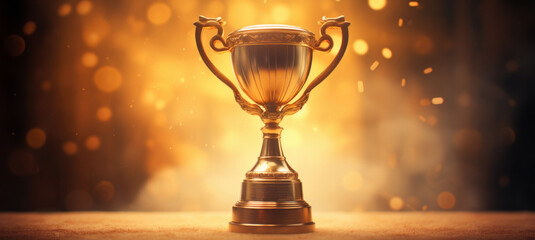 The prestigious gold trophy, a symbol of achievement and triumph in the background