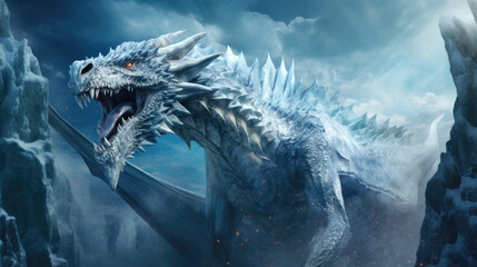 Majestic and terrifying An ice dragon monster - obrazy, fototapety, plakaty