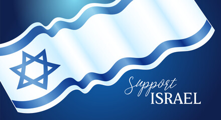 Israel flag with a star of David isolated on blue background. Banner design template. Vector illustration
