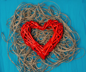 Valentines Day heart shape on blue paper