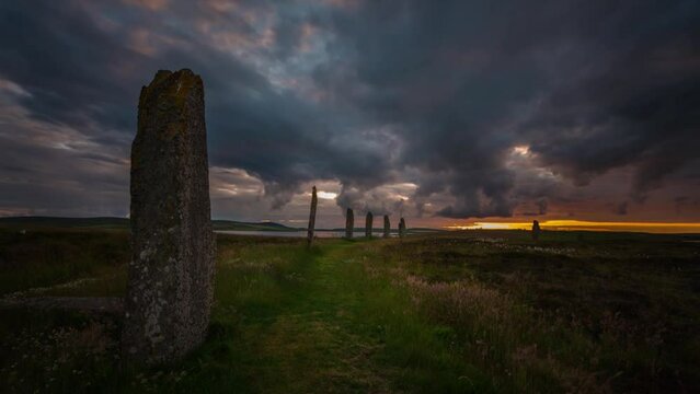 Sunset at The Ring of Brodgar in Stenness Orkney 4k time lapse