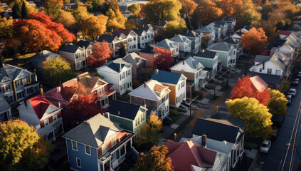 row of houses in colorful autumn  - obrazy, fototapety, plakaty
