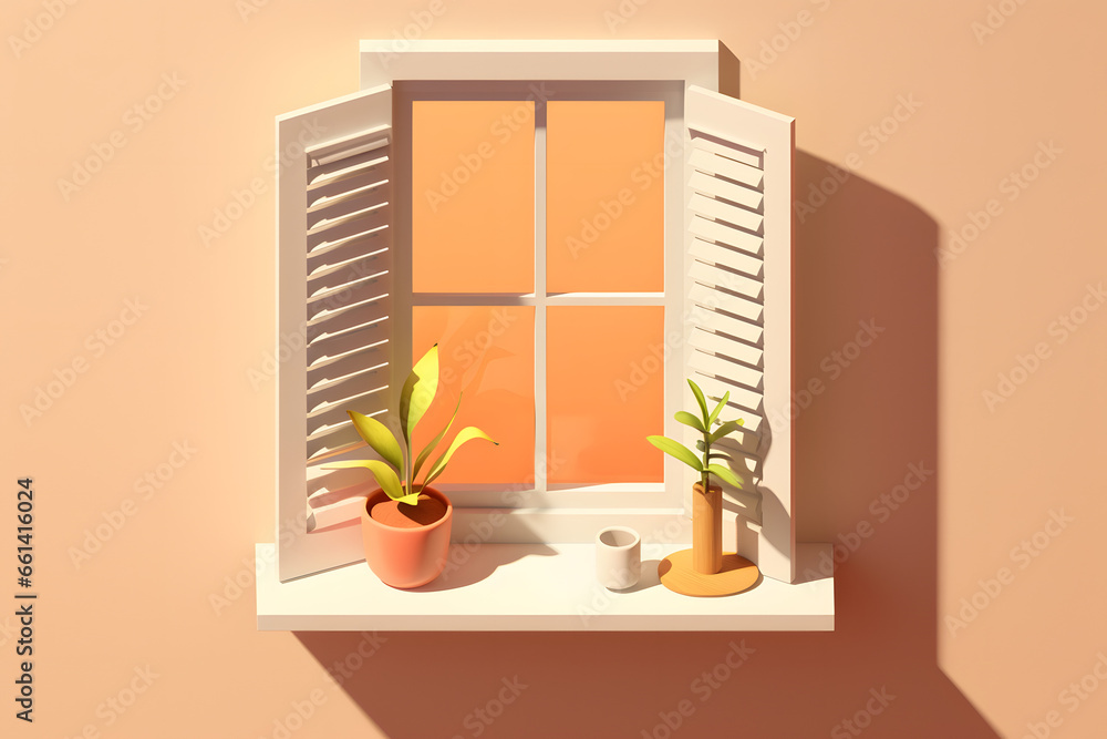 Canvas Prints plant on window simple 3d rendering style