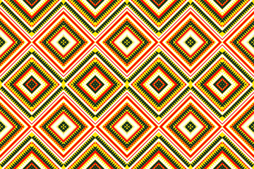 seamless pattern design geometric square triangle circle tribal fabric indian turkish african popular wave ethnic vactor green yellow red white design for textile print wallpaper