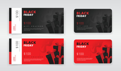 Gift voucher or gift card templates with a design of gift boxes. Can be utilized as regular or e-gift card. Suitable for black friday, seasonal or any other kind of sales promotion