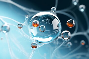 Molecule inside Liquid Bubble, 3d illustration, Generative AI