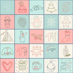 Christmas Advent calendar. doodle style. hand drawn. winter illustration. winter illustration. Christmas poster