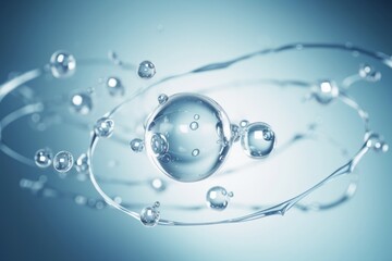 cosmetic moisturizer water molecule, Cosmetic Essence, Liquid bubble, Molecule inside Liquid Bubble on water background, Generative AI