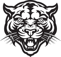 Silhouette of a Pouncing Feline Geometric Power Emblem in Black