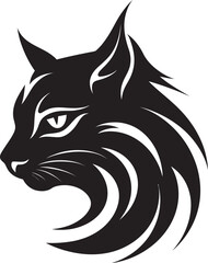 Silhouette of a Graceful Whiskered Cat Geometric Monochrome Emblem