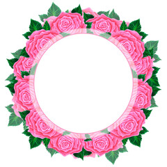 Hand drawn watercolor pink rose frame postcard isolated on white background. Can be used for invitation, poster, decoration and other printed products.