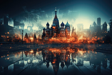 Fototapeta premium Illustrative abstract Moscow Kremlin and fire