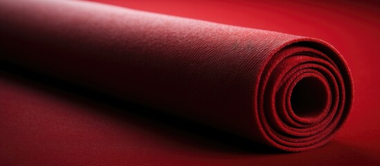 Rolling up a red carpet with room for text With copyspace for text