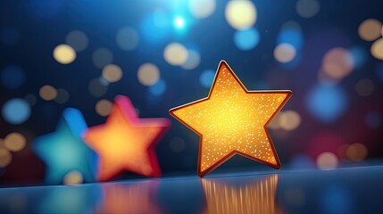 Customer feedback concept, based on stars from one to three, conceptual 3D render symbol of excellent and positive client satisfaction. Blur effect