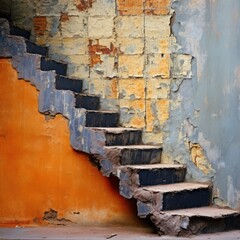 The worn steps lead up to a forgotten past, the crumbling wall a reminder of the building's decay