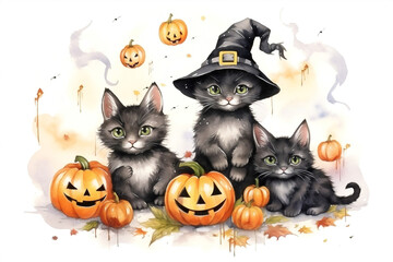 Fototapeta premium Halloween art party horror autumn spooky black animal cat pumpkin october holiday witch