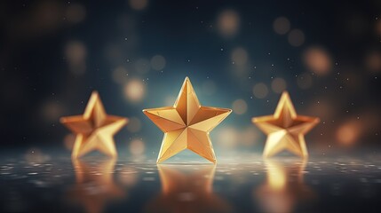 Customer feedback concept, based on stars from one to three, conceptual 3D render symbol of excellent and positive client satisfaction. Blur effect - obrazy, fototapety, plakaty