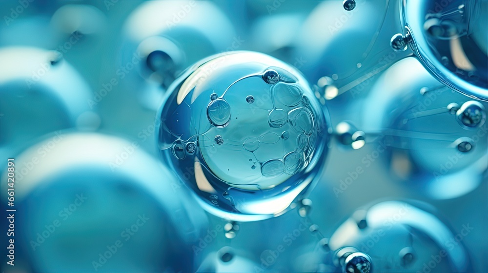 Poster cell, molecule concept. soap bubbles group macro representing abstract cell structure microscope vie
