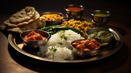 Indian food platter / Hindu Veg Thali, selective focus - obrazy, fototapety, plakaty