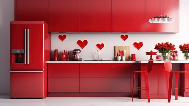 Premium AI Image  Vibrant Red Refrigerator in a Modern Kitchen