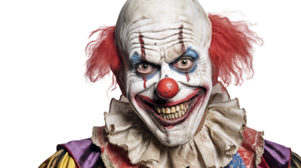 Scary Clown isolated on solid white background.Ai generative.