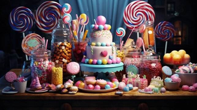 Delicious sweets on candy buffet