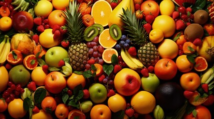 Naklejka na ściany i meble Background from many different exotic fruits