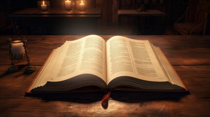 image of open antique book over wooden table - Powered by Adobe