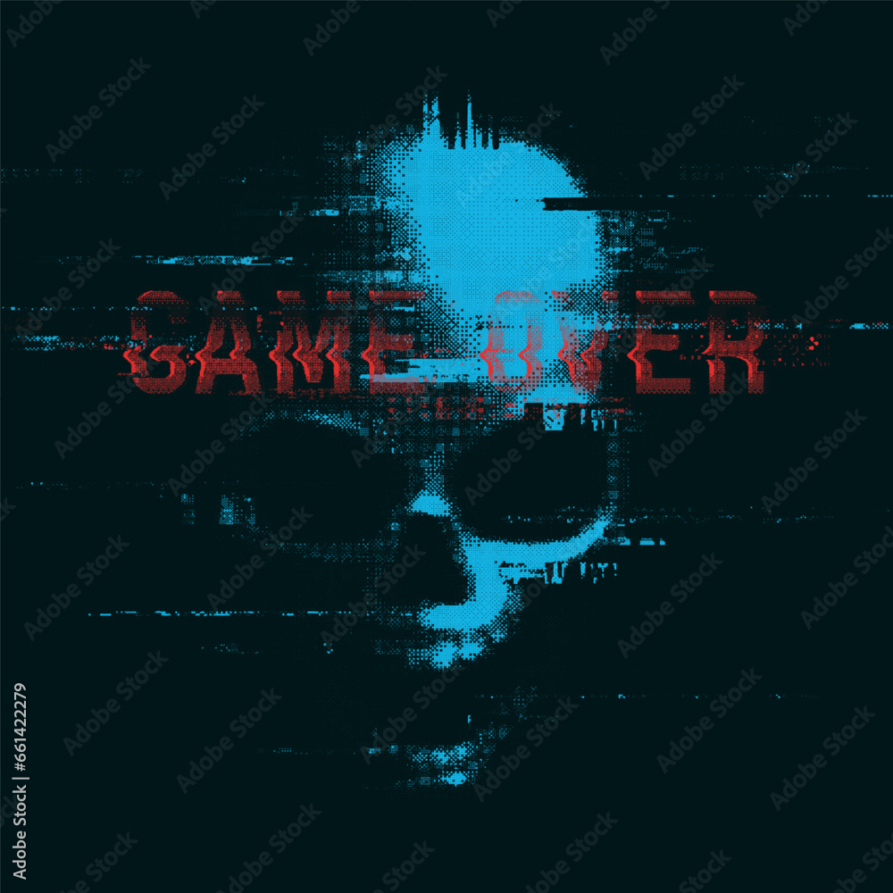 Wall mural glitched sign skull with 