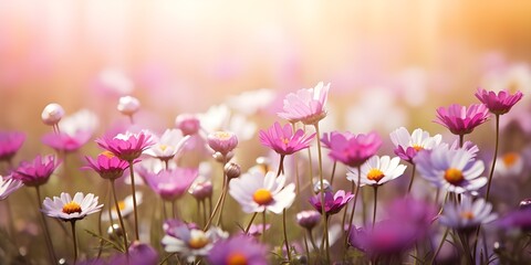Wildflowers Background      Meadow with lots of white and pink spring daisy flowers in sunny day Pro Photo      Generative AI
Wildflowers 