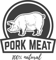 Farm fresh pork meat. Label template with pig meat