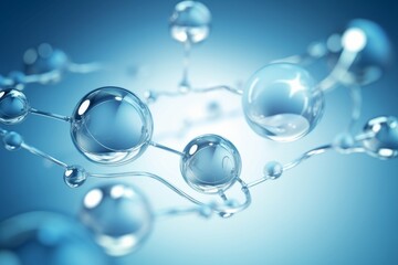 cosmetic moisturizer water molecule, Cosmetic Essence, Liquid bubble, Molecule inside Liquid Bubble on water background, 3d rendering, Generative AI