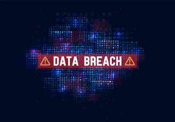 Danger sign data breach. Hacked system or cyber attack. Vector illustration.