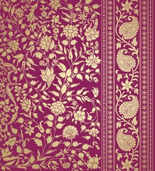 wedding card design, traditional paisley floral pattern , royal India	