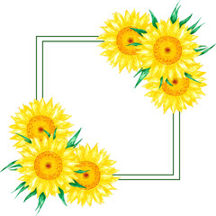 Hand drawn watercolor yellow sunflower border frame isolated on white background. Can be used for invitation, postcard, poster, decoration and other printed products.