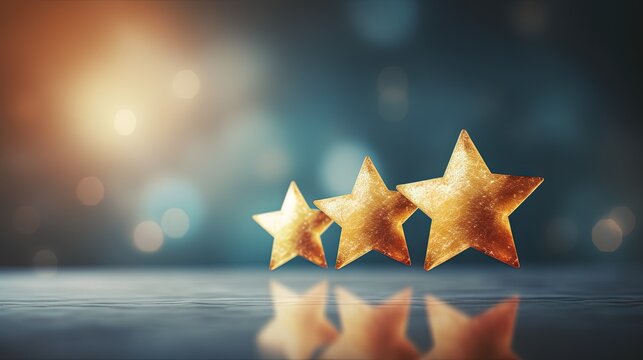 Customer feedback concept, based on stars from one to three, conceptual 3D render symbol of excellent and positive client satisfaction. Blur effect