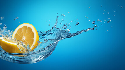 Fresh lemon falling into water with splash