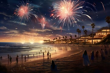 fireworks over the sea