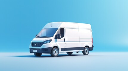 open White Delivery Van 3d render on blue background