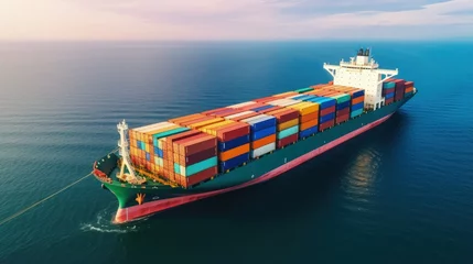Fototapeten Container ship carrying container for import and export global business, Aerial view business logistic and transportation by container cargo freight ship in open sea, Freight cargo container maritime © HN Works