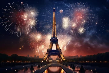 Poster Eiffeltoren fireworks over the eiffel tower