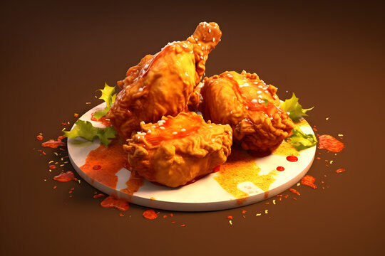 Fried Chicken 3d rendering isometric style