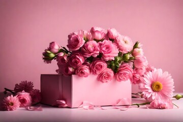 Pink box with flower bouque