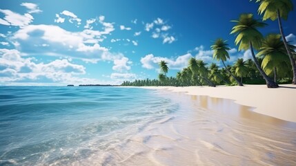 Nature landscape view of beautiful tropical beach and sea in sunny day. Beach sea space area - obrazy, fototapety, plakaty