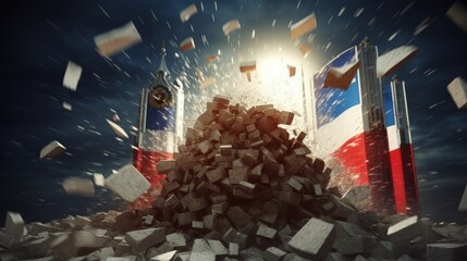 Russian stocks crash and ruble plunges to a record low. Russian flag. Ruble Collapse. Russian financial crisis. Ukraine Invasion. Rouble heads to a record low. Moscow Stock Market. 3D Illustration