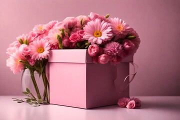 Pink box with flower bouquet 