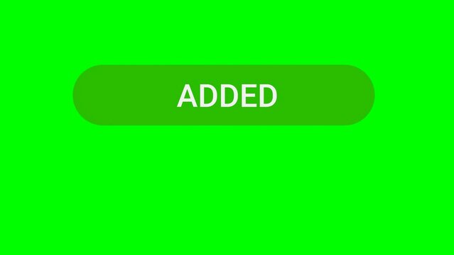 An arrow-shaped cursor clicks an "Add to Cart" button in English with its plus icon turning into a shopping cart on a green background, white background, transparency with alpha channel in flat design
