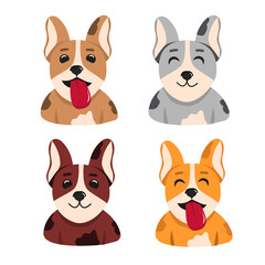 Set of kawaii cute dog hshoulder-deep with different emotions. Cartoon dog characters isolated on white background