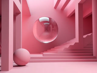 Abstract futuristic metaverse background in pink tones.